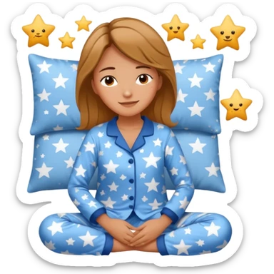  "type": "human",
      "look": "woman in star-print pyjamas, soft blue set, sleepy smile", sticker