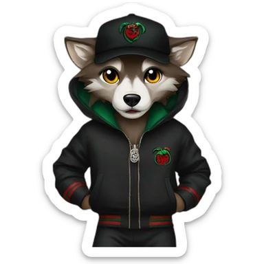 Werewolf with Gucci hat and black Gucci tracksuit sticker