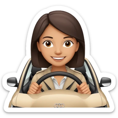 Young adult Woman with dark brown hair driving an Audi a1 fast loving life sticker