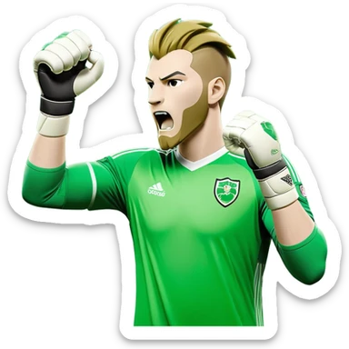 Create a set of unique emojis in the style of the football eSports club VFC GREEN LIONS. Key elements: a lion (the club's symbol), green and white color scheme, football theme (ball, goal, goalkeeper gloves, goal celebration, tactical board), elements of team spirit (fist, heart, shield). Style – modern, slightly aggressive, with a focus on strength, unity, and victory. The emojis should be simple, easily recognizable, and suitable for use on social media and streams." sticker