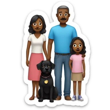 Family of father, mother, and daughter with their two black dogs sticker