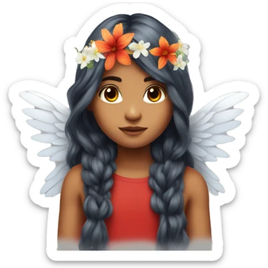 big wings, fire, flower, Beautiful, fairy, red, long hair sticker