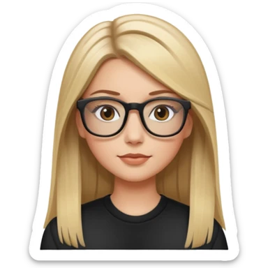 Chica blanca con cabello liso largo balayage (rubio con cafe), ojos cafe obcuro con lentes cuadrados sticker