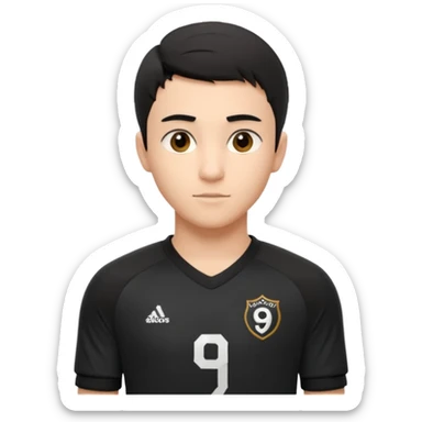 Apple iOS style 22 year old soccer player standing confident, black jersey #9, premium 3D sticker