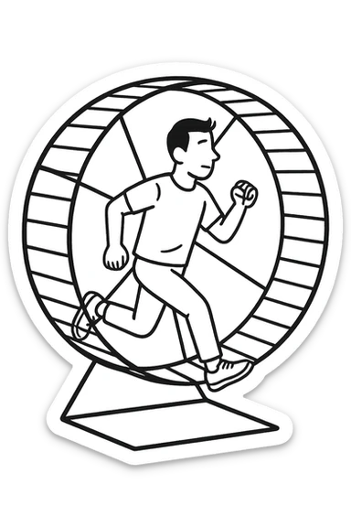 Uomo che corre dentro la ruota del criceto sticker