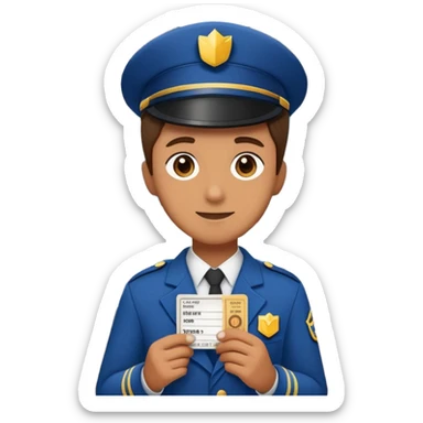 trabajador de cine vendiendo entradas, detrás de una ventanilla, con uniforme y boletos en la mano sticker