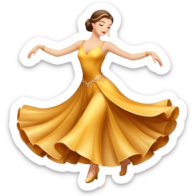 Icon for Ballroom Dance: elegant dance shoes, a flowing ballroom dress, and a dance floor with soft lighting. The icon should capture the grace, elegance, and style of ballroom dancing. Transparent background. sticker