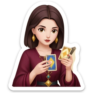 a brunette girl with a square hairstyle, reading tarot cards Burgundy sticker