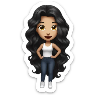 wite girl with wavy long black hair and juicy lips posing sticker