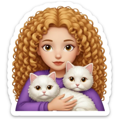lightskin girl with frizzy curly hair, clean girl makeup, snuggling with a white Persian cat sticker