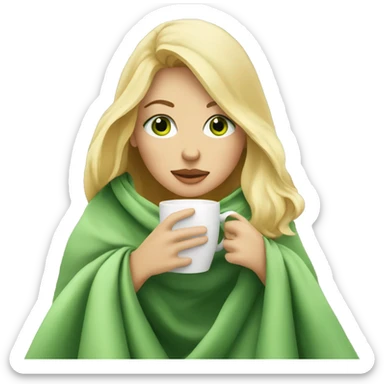 Blonde girl with green eyes inside a blanket sipping coffee  sticker