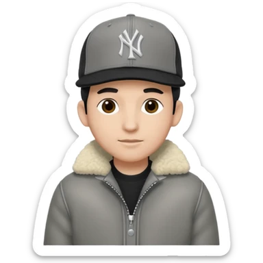 Cappellino New Era New York nero e persona con giubbotto di pecora grigio sticker