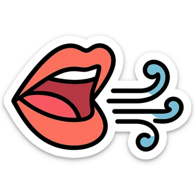 colored medical style icon of a mouth exhaling, clear sticker