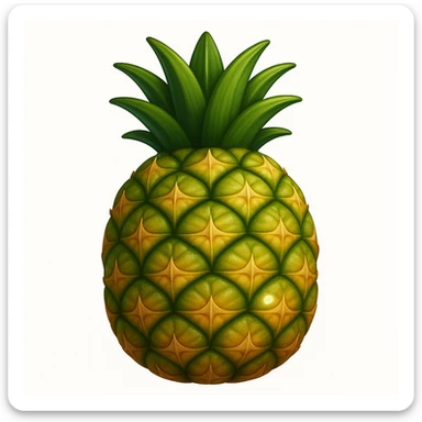 Create a pineapple emoji inspired by the reference image. The style should have realistic texture and detailed pattern but remain simplified and emoji-like. Add a shiny highlight to the pineapple. sticker