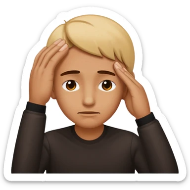 he touched emoji with a furrowed brow and a hand on the forehead sticker