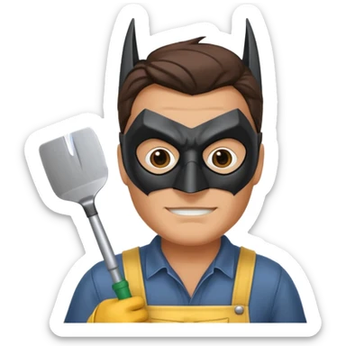 gardener with tanned skind and batman mask sticker