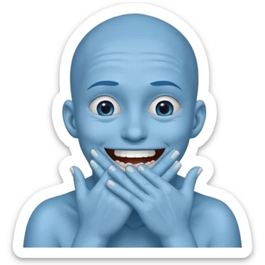 A blue face laughing out loud while covering it's mouth with his hands sticker