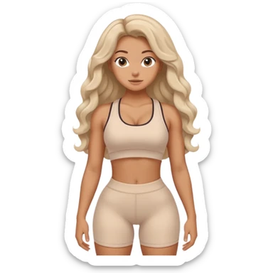 Create dream body girl with big glute and small waist and wavy curl long hair with pastel beige gym clothes  sticker