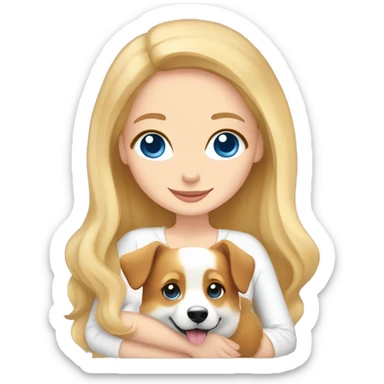 beautiful blonde girl blue eyes square hugging a pembroke welsh corgi happily sticker