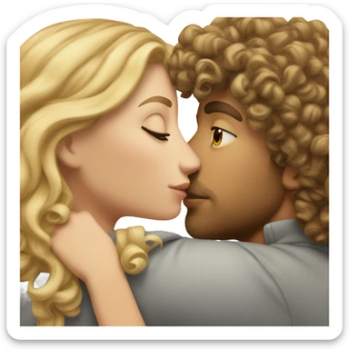 Blonde curly haired guy kissing brunette girl sticker