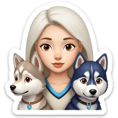 Girl with two huskies  sticker