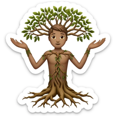 A human with three texture, branch arms, roots feet sticker