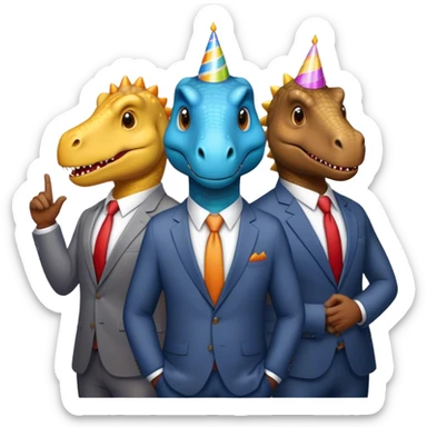 three office dinosaurs in office suits celebrating birthday sticker
