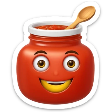 Un tarro de salsa de tomate y un tarro de salsa de mostaza al uno al lado del otro, los dos tarros con ojos sticker