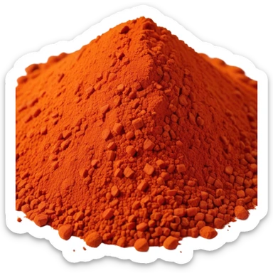 mound of paprika powder, vibrant red-orange, fine and dry, uneven surface, scattered specks, matte look, clean style, no faces or extra elements sticker