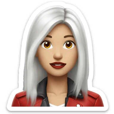 girl with long white hair with red eyes with red lipstick in a red leather jacket sticker