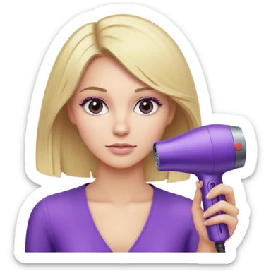 blonde using a purple Dyson hair dryer sticker