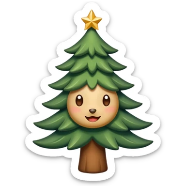 Un emoji représentant un petit sapin stylisé, sans bouche, avec deux grands yeux de biche brillants couleur cannelle. Style minimaliste, mignon et expressif, comme un sticker ou un emoji moderne. Fond parfaitement transparent, haute qualité, bien centré. sticker
