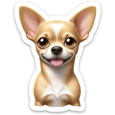 Chihuahua tan coat with white markings on its chest, muzzle, and paws, along with medium-sized floppy ears and a round face sticker