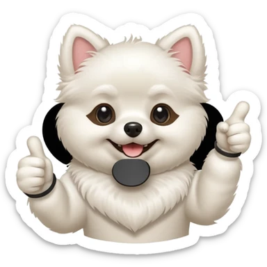 a white Pomeranian dog doing a thumbs up sticker