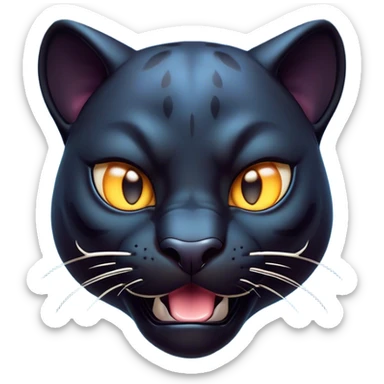 Cinematic Comical Panther Portrait Emoji, Head tilted dramatically with an exaggeratedly shocked expression, featuring a sleek, muscular body with wide, comically expressive eyes full of humorous disbelief, Simplified yet hilariously expressive features, highly detailed, glowing with a slightly sassy dark glow, high shine, dramatic yet playful, stylized with an air of quirky feline attitude, soft glowing outline, capturing the essence of a meme-worthy panther that looks ready to side-eye its way into viral fame! sticker