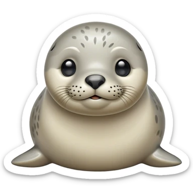 Cinematic Cute harbour seal Portrait Emoji, Head tilted playfully and inquisitively, featuring a charming, plump form with a sleek, shiny body and round, sparkling eyes full of gentle wonder, accented by a subtly contoured head, Simplified yet irresistibly adorable features, highly detailed, glowing with a warm, friendly oceanic glow, high shine, affectionate and lively, stylized with a touch of whimsical seaside charm, soft glowing outline, capturing the essence of a mischievous yet loving harbour seal that seems as if it could pop out of the screen into your arms! sticker