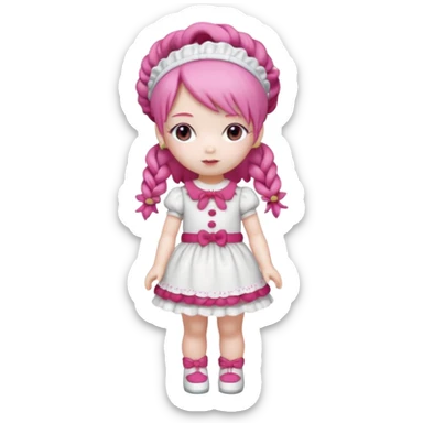 Isolated detaile illustration incredibly raspberry torte doll figurine full body with pink hair and a raspberry hairband sticker