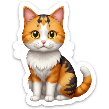 full body colourful calico tabby cat with disproportioned head with an anxious face and white front legs sticker
