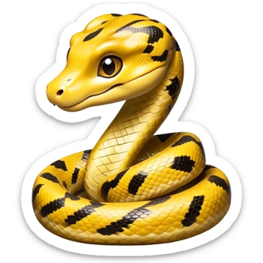 cinematic-cute-anaconda-portrait-emoji,-head-tilted-playfully-and-inquisitively,-with-a-sleek,-shimmering-body-adorned-with-detailed-scale-patterns-and-round,-sparkling-eyes-full-of-wonder,-simplified-yet-irresistibly-adorable-features sticker