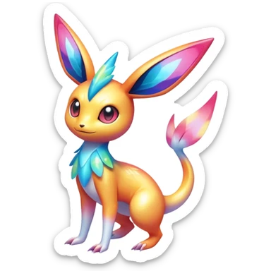 Colorful Shiny Exotic Victini-Salandit-Aurorus-Sylveon-Fakémon-hybrid-creature (full body)  sticker