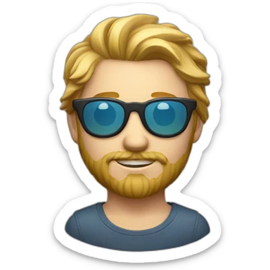 A boy with sun eyeglasse and long facial hair and white skin sticker