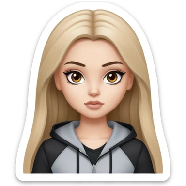 pretty bratz girl, long dark blonde hair, brown eyes, black eyeliner, pale skin, athletic clothes sticker