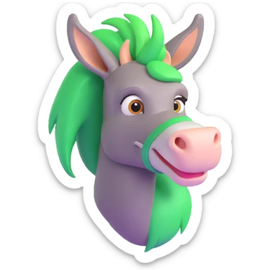 donkey with bright green hair, looking curious sticker