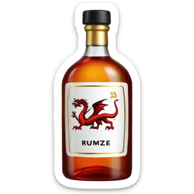 clear bottle of rumpleminze alcohol with a black and red label that has a gold dragon on it sticker