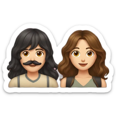 Guy with mustache and brown hair and girl with brown hair and curtain bangs kissing  sticker