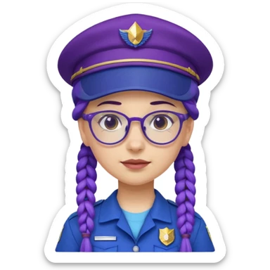 blue uniform wearing scout kid with purple braids and glassess with blue scout hat sticker
