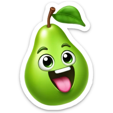 Shiny Green Cute pear with tongue sticker