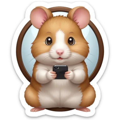 cartoon-style hamster taking mirror photo with latest iphone sticker