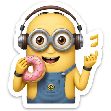 minion listening to music eating a donut emoji sticker