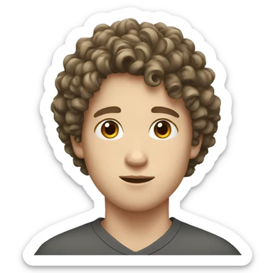 young white European guy with curly black hairs sticker